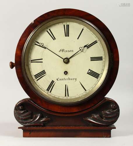 A 19TH CENTURY MAHOGANY CASED CIRCULAR WALL CLOCK WITH FUSEE...