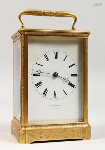 A SUPERB LARGE FRENCH BRASS CARRIAGE CLOCK by F. L. HAUSBURG...