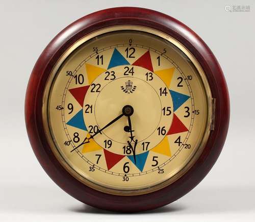 AN RAF FUSEE WALL CLOCK with coloured dial. 9.5ins diameter.