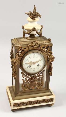 A 19TH CENTURY LOUIS XVI ORMOLU AND WHITE MARBLE CLOCK, with...