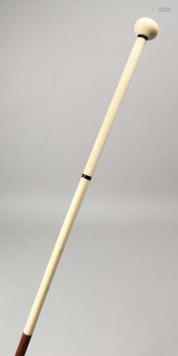 A GEORGIAN IVORY AND WOOD WALKING STICK. 36ins long.