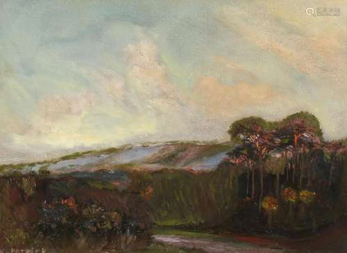 W. PATRICK Landscape with river and trees. Signed, oil on bo...