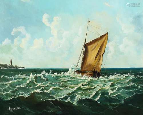 PETER W. MILWARD Fishing boat off the harbour. Signed, oil o...