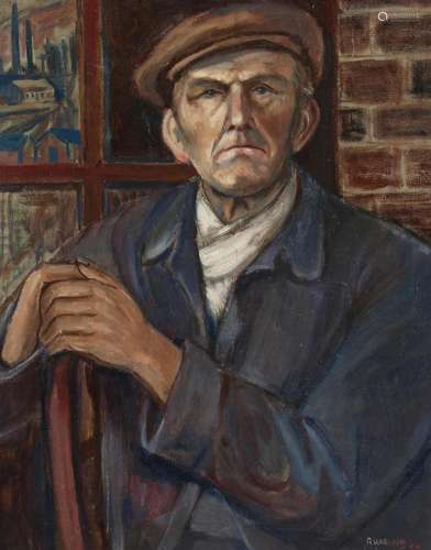 R. HARLAND Factory worker. Signed and dated 1959. Oil on can...