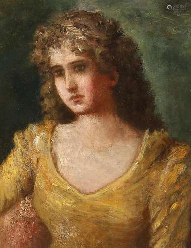 ENGLISH SCHOOL Head and shoulders of a young girl. Oil on bo...