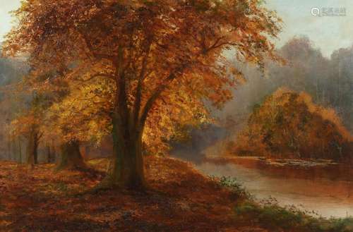 WILLIAM LANGLEY Burnham Beeches. Signed, oil on canvas. 26in...