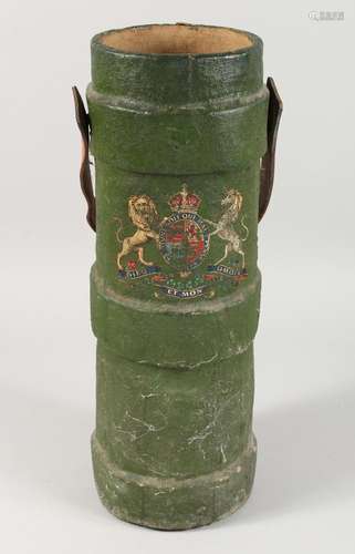 A 19TH / EARLY 20TH CENTURY GREEN PAINTED CANVAS SHELL CARRI...