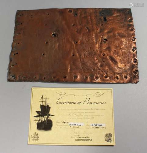 A HISTORICAL PIECE OF COPPER, 14ins x 10ins, removed from HM...