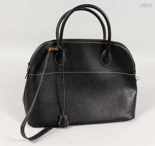 A BLACK LEATHER HANDBAG. 12ins x 15ins.