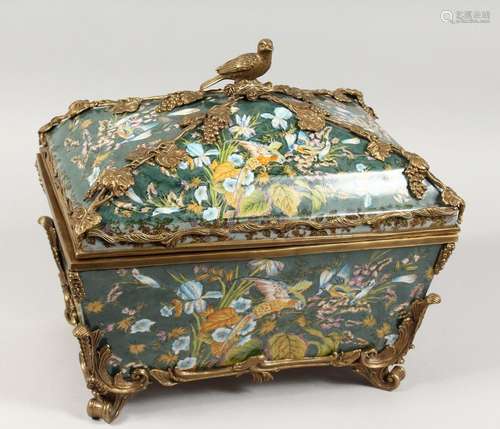 A GOOD PORCELAIN CASKET with ormolu mounts, decorated with b...