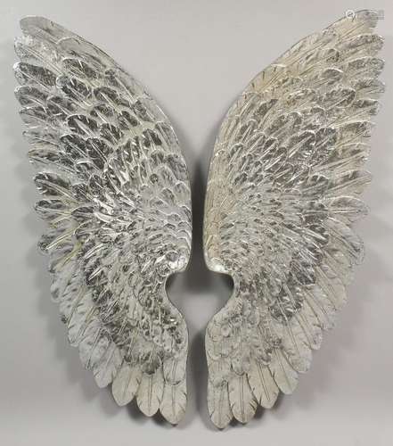 A PAIR OF SILVER ANGEL WINGS. 27ins long.