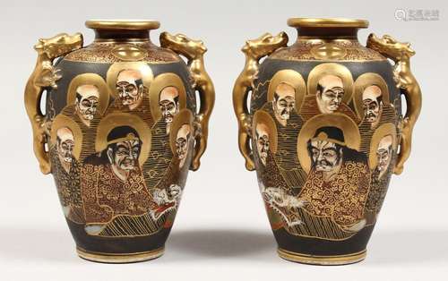 A PAIR OF JAPANESE SATSUMA VASES. 5ins high.