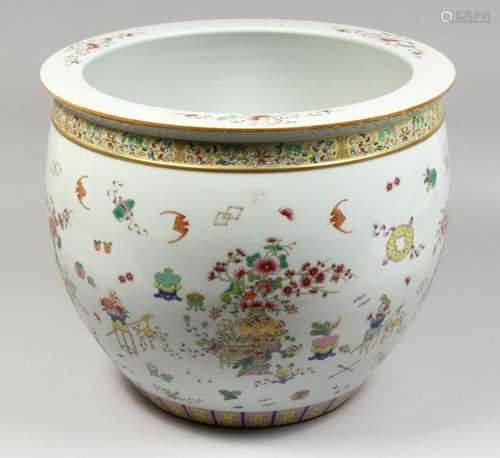 A GOOD CHINESE PORCELAIN JARDINIERE, famille rose with emble...