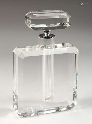 AN ART DECO GLASS SCENT BOTTLE AND STOPPER. 10.5ins high.