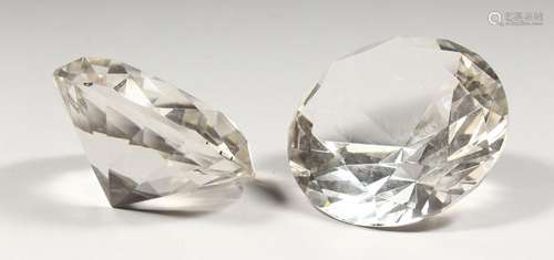 A PAIR OF CUT GLASS DIAMOND SHAPE PAPERWEIGHTS. 4ins.