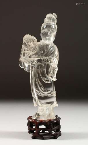 A CHINESE ROCK CRYSTAL GUANYIN. 7.5ins high.