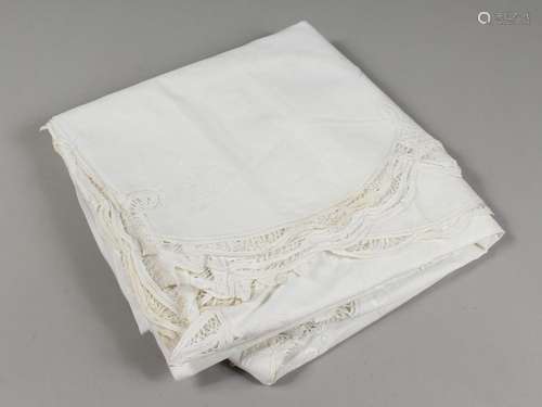 A MADEIRA LINEN TABLE CLOTH. 8ft x 9ft.