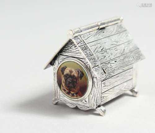 AN .800 DOGHOUSE VESTA with enamel of a pug.