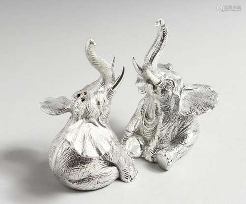 A PAIR OF .800 ELEPHANT SALT AND PEPPERS.