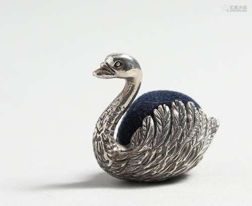 TWO SILVER SWAN PINCUSHIONS.