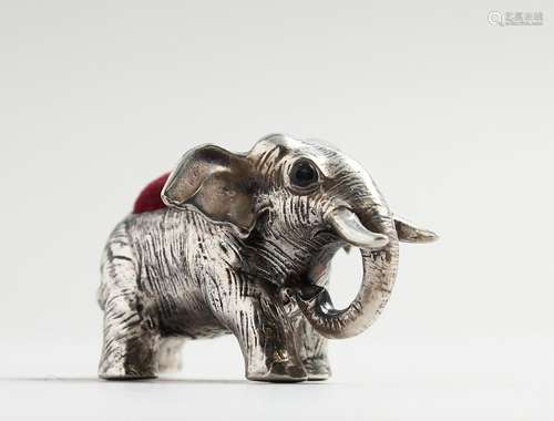 TWO SILVER ELEPHANT PINCUSHIONS.