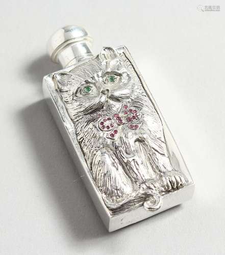 AN .800 RUBY AND EMERALD SET CAT PERFUME BOTTLE.