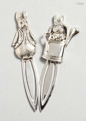 TWO SILVER BEATRIX POTTER BOOKMARKS.