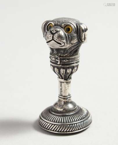 TWO SILVER PUG DOG DESK SEAL.