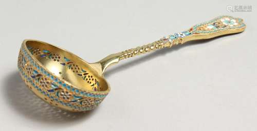 A RUSSIAN SILVER GILT SIFTER SPOON 6Iins long, Mark, 84.