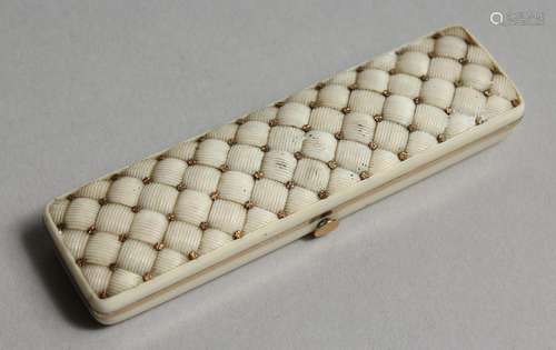 A GEORGIAN IVORY AND GOLD TOOTHPICK CASE, the top with a cus...