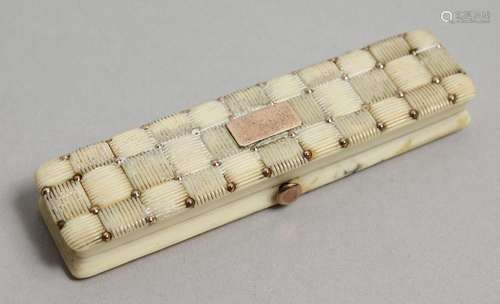 A GEORGIAN IVORY AND GOLD TOOTHPICK CASE, the top with a cus...