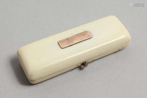 A GEORGIAN IVORY AND GOLD TOOTHPICK CASE. 2.25ins long.