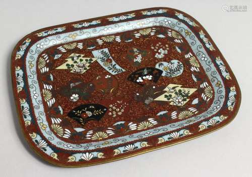 A GOOD JAPANESE CLOISONNE ENAMEL TEA TRAY on four small feet...