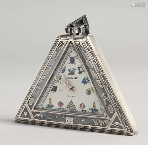 A TRIANGULAR SILVER MASONIC WATCH.