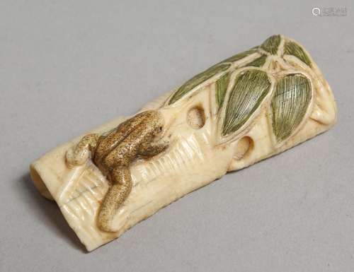 A CARVED BONE NETSUKE, Frog. 2.25ins.