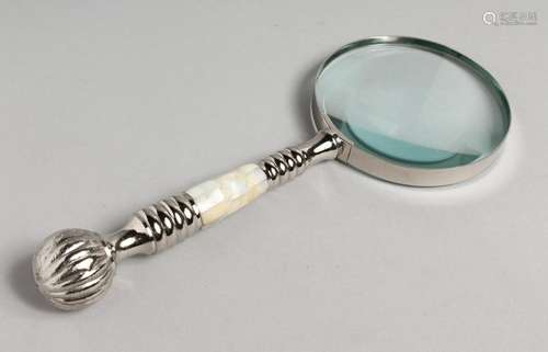 A NOVELTY MAGNIFYING GLASS with mother-of-pearl and chrome h...