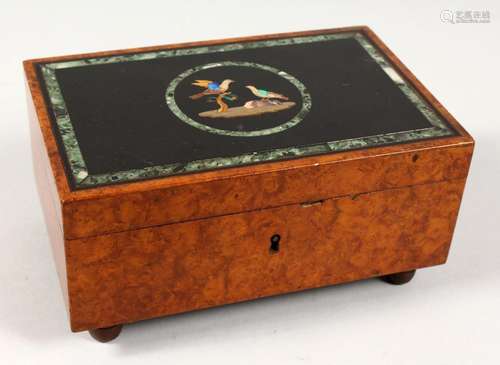 A GOOD SWISS MUSICAL BOX with Pietra Dura top with love bird...