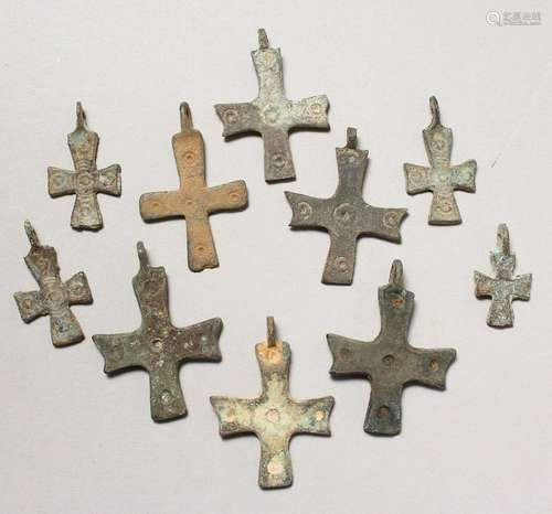 TWO SMALL ROMAN CAST IRON CROSSES.