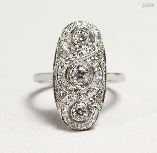 A GOOD PLATINUM AND DIAMOND DECO DESIGN RING.