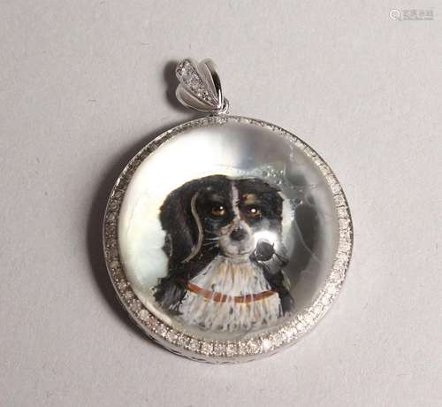 A SILVER DIAMOND SET ESSEX CRYSTAL KING CHARLES SPANIEL PEND...