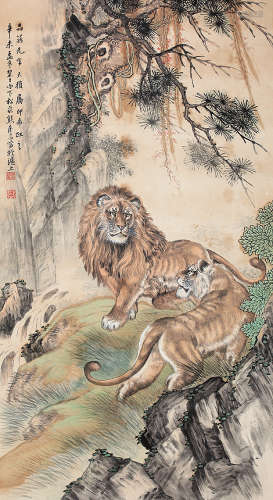 熊松泉(1884-1961) 双狮图 镜片