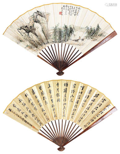 金心兰（1841-1909）
陈兆熊 山水书法 设色纸本