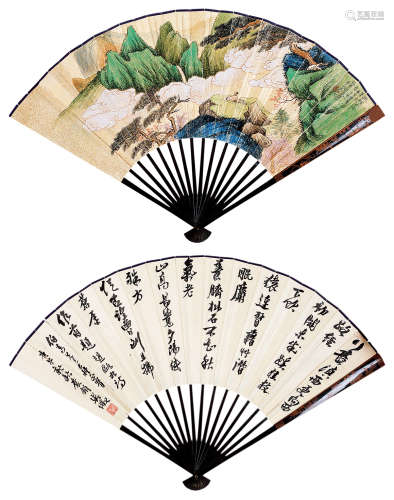 李秋君（1899-1973）
吴徵（1878-1949） 山水书法 设色纸本