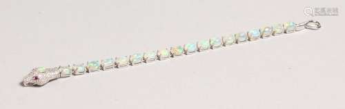 A SILVER OPAL SET SNAKE LINE BRACELET.