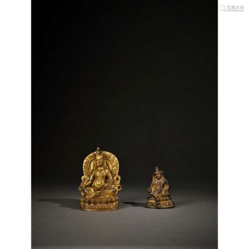 15世紀 銅鎏金黃財神兩件一組