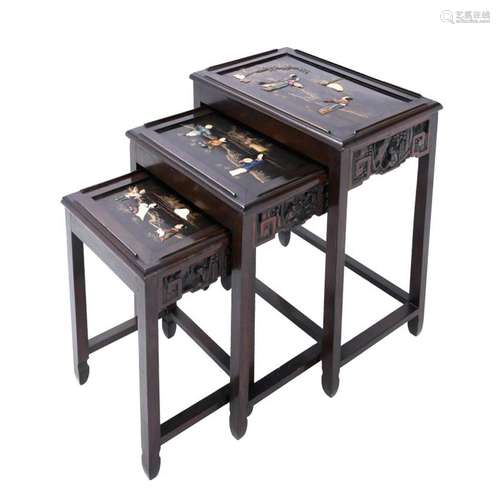 SET OF THREE CHINESE NESTING TABLES, SECOND HALF OF THE 20TH...