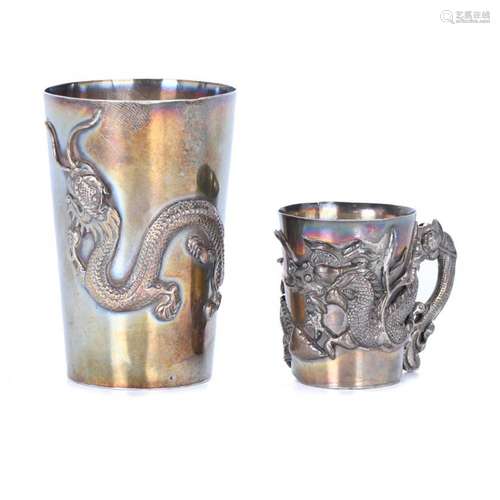 CHINESE SHANGHAI GLASS AND CUP FOR EXPORT IN SILVER, LATE 19...