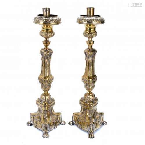 PAIR OF SPANISH TABLE TORCH HOLDERS, MID 20TH CENTURY.