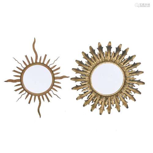 TWO SPANISH SUN-SHAPED WALL MIRRORS, MID 20TH CENTURY.