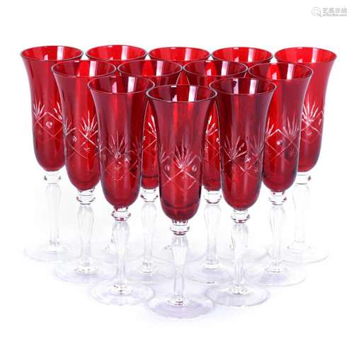 SET OF TWELVE BOHEMIA CAVA GLASSES, 20TH CENTURY.